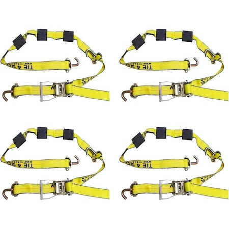 Tie 4 Safe 2" x 10' Auto Transport Tie Down w/ J Hooks, WLL: 3, 333 lbs., PK4 RT51-510-W54-4